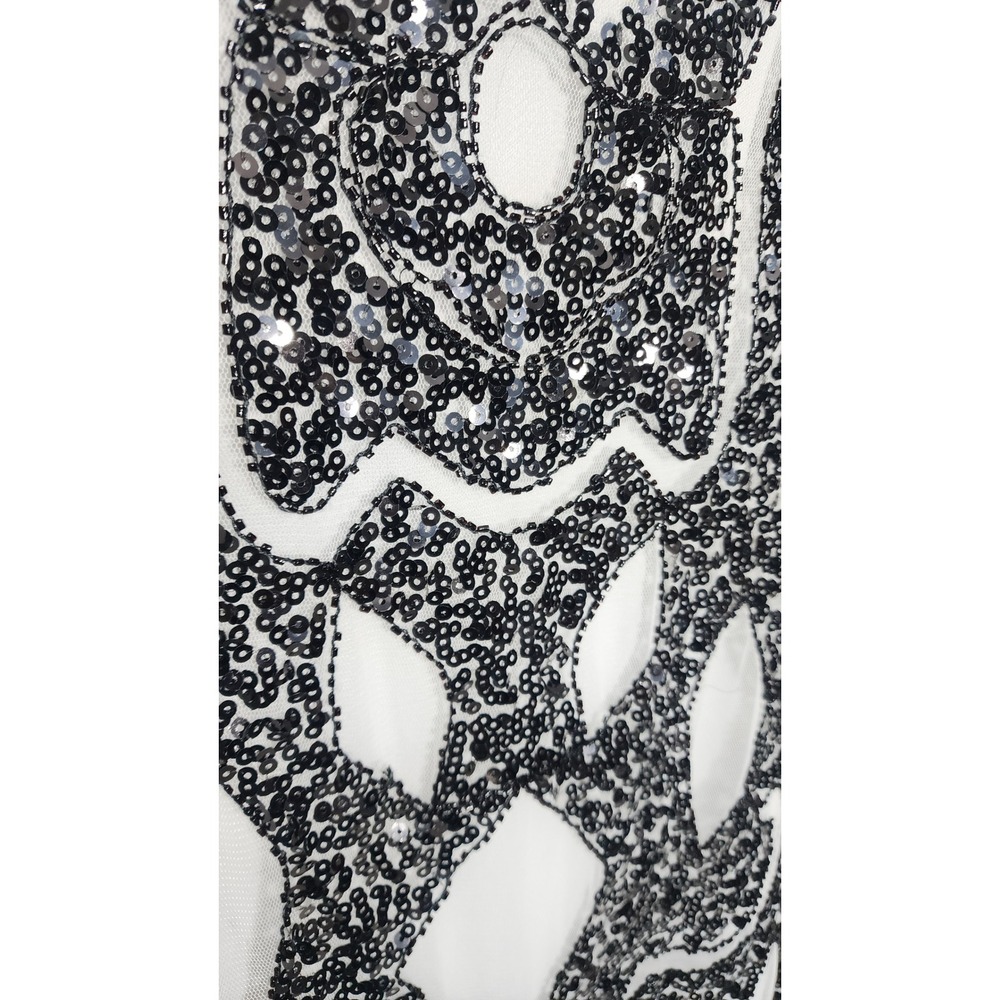 Sequin Flapper Fringe Dress Medium Black White Gatsby Art Deco 20s Style - Picture 3 of 7